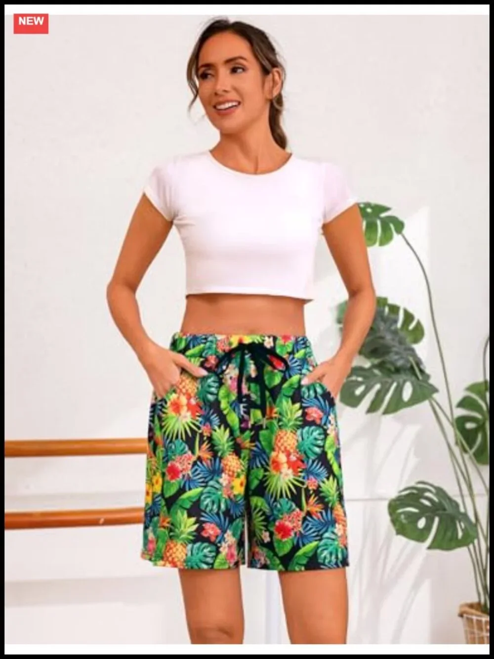 Women's Bermuda Shorts Cotton Spandex with Pockets Drawstring Lounge Yoga